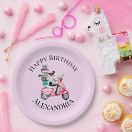 Prato De Papel Personalize Menina de Patinete Feliz aniversário