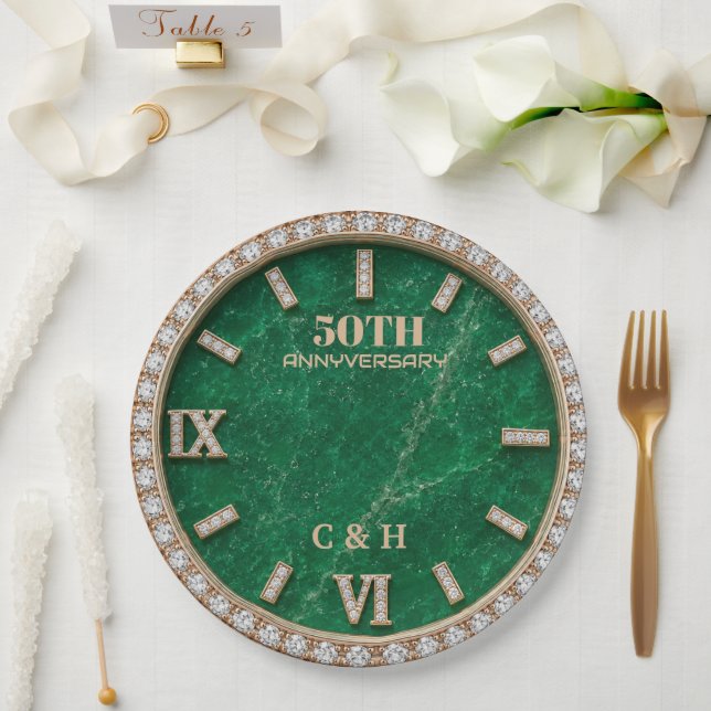 Prato De Papel Personalized 50th Anniversary Emerald Marble  (Casamento)