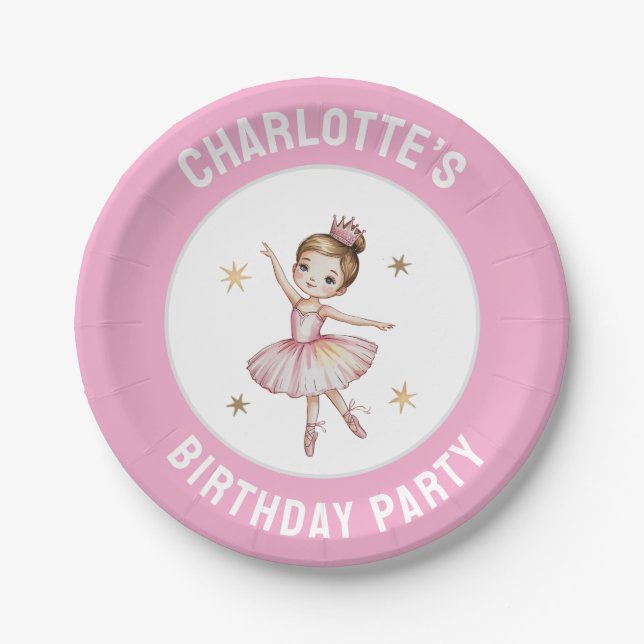 Prato De Papel Personalized ballet Ballerina Birthday Party (Frente)