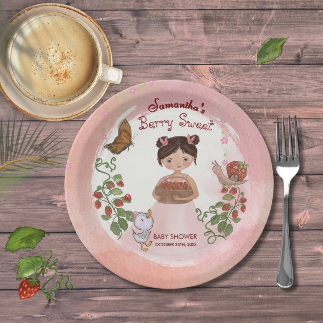 Prato De Papel Personalized Berry Sweet Baby Shower Paper Plates (Personalized Berry Sweet Baby Shower Paper Plates)