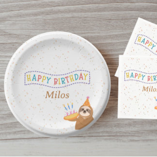 Prato De Papel Personalized Birthday Plate Sloth Party Design