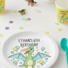 Prato De Papel Personalized Dinosaur Paper Plates - Set of 8