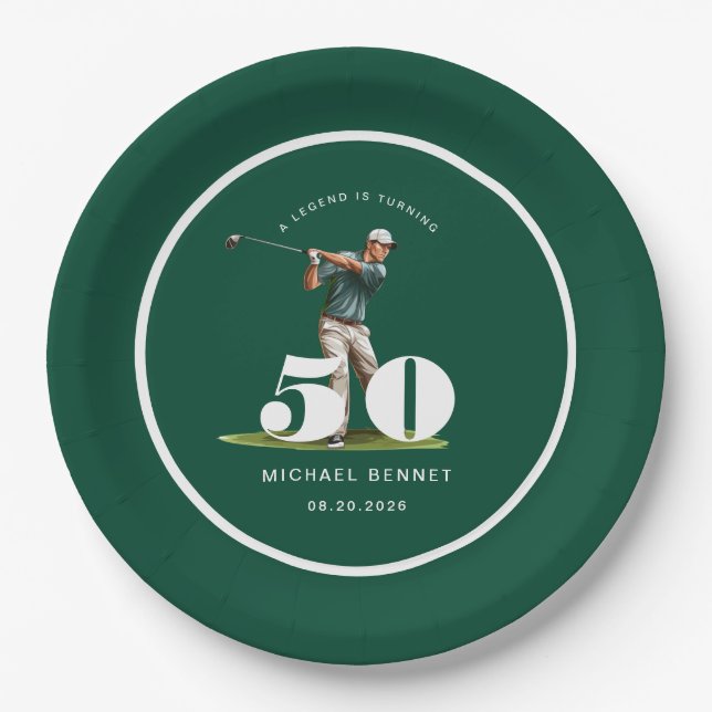 Prato De Papel Personalized Golfer 50th Birthday (Frente)