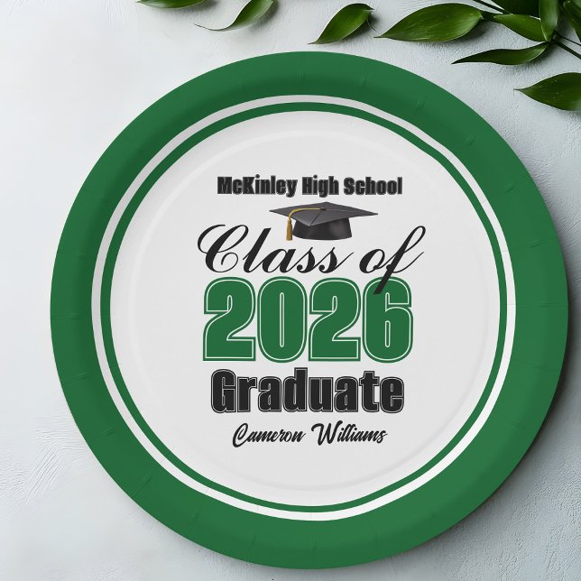 Prato De Papel Personalized Green Class of 2026 Graduation Party (Criador carregado)