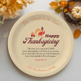 Prato De Papel Personalized Happy Thanksgiving with Bible Verse 