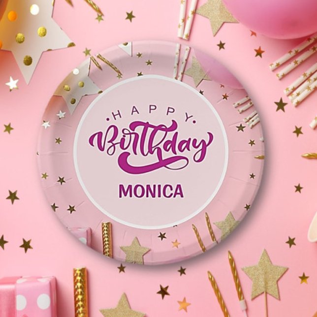 Prato De Papel Personalized PRETTY Happy Birthday  (Criador carregado)