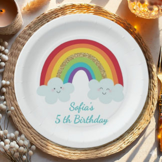 Prato De Papel Personalized Rainbow Kids Birthday Custom Name