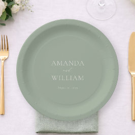 Prato De Papel Personalized Sage Green Wedding Paper Plates