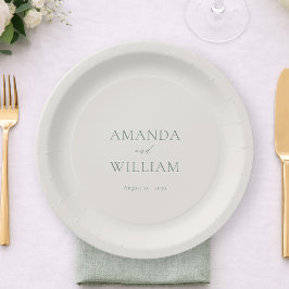 Prato De Papel Personalized Sage Green Wedding Paper Plates