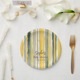 Prato De Papel Personalized Yellow Stripe Baby Shower