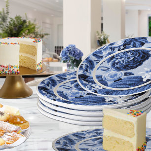 Prato De Papel Pervinca Toile floral azul No.1