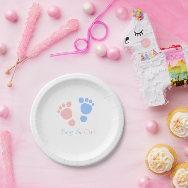 Prato De Papel Pés de Bebê Menino e Menina Gêmeos Chás de Bebê (Festa)
