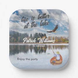 Prato De Papel Pesca de reforma na aquarela do lago