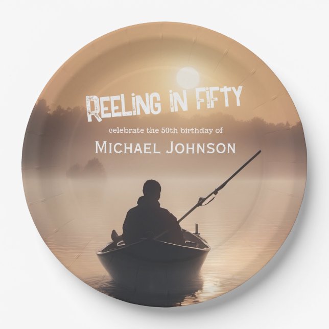 Prato De Papel Pesca Sunrise Pescador 50º Aniversário (Frente)