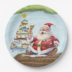 Prato De Papel Pescar Natal com Papai Noel