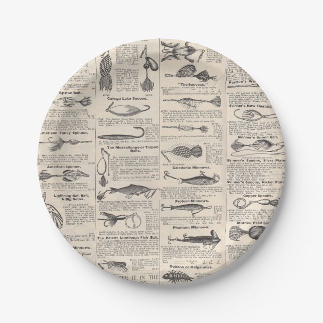 Prato De Papel Pescarias Vintage: Pescador antigo dos anos 1900 (Frente)