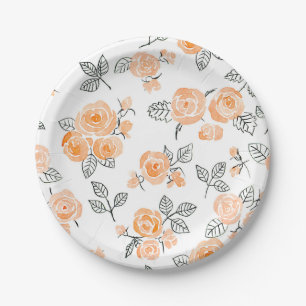 Prato De Papel Pêssego de rosas de aquarela