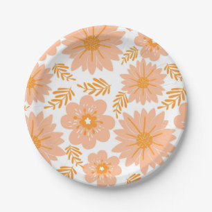 Prato De Papel Pêssego de Vintagem Retroativa Padrão de Flor Lara