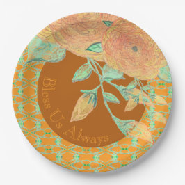 Prato De Papel Pêssego Teal E Dourado Com Cachorros