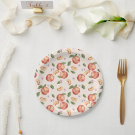 Prato De Papel Pêssegos e Blossomas de Aquarela Botânica