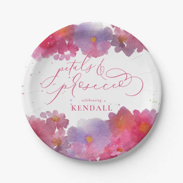 Prato De Papel Petais de Aquarela Floral e Prosecco (Frente)