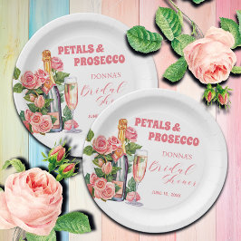 Prato De Papel Pétalas e Garrafa de Prosecco e Rosas Chá de Noiva