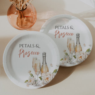 Prato De Papel Pétalas e Prosecco Bege Rosa Chá de Noiva