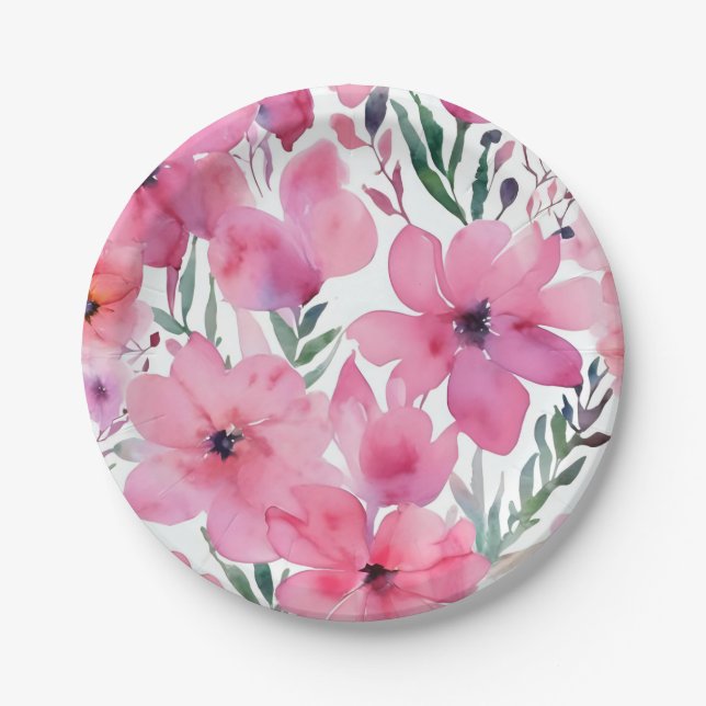 Prato De Papel Pétalas Rosas | Flores Pintadas com Aquarela (Frente)