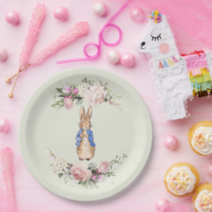 Prato De Papel Peter, a coroa floral rosa do Coelho