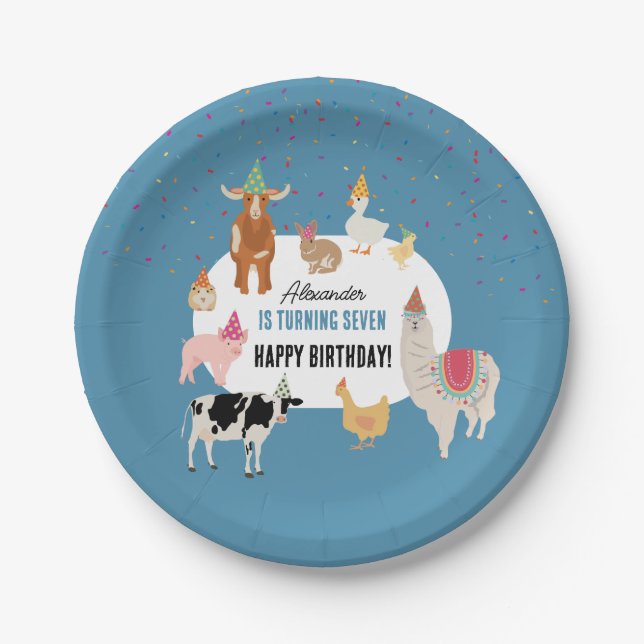 Prato De Papel Petting Zoo Party Animals Barnyard Birthday Boy (Frente)