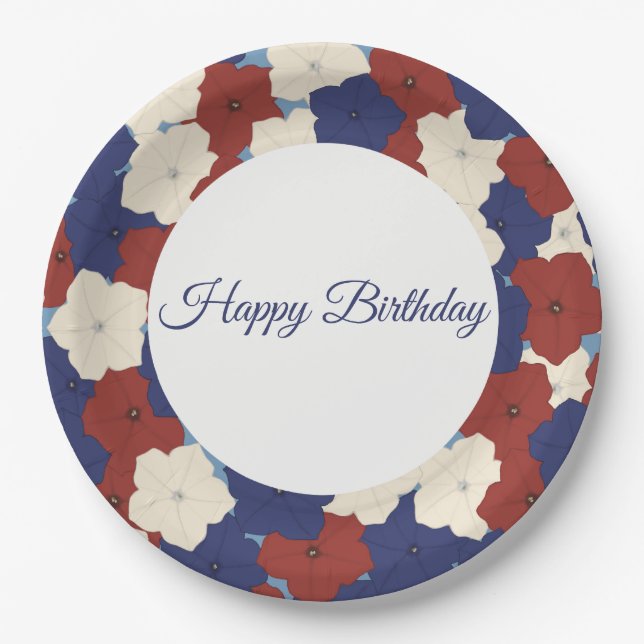 Prato de Papel Petunias - Feliz Aniversário (Frente)