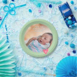 Prato De Papel Photo Paper Plate Baptism Green Shower