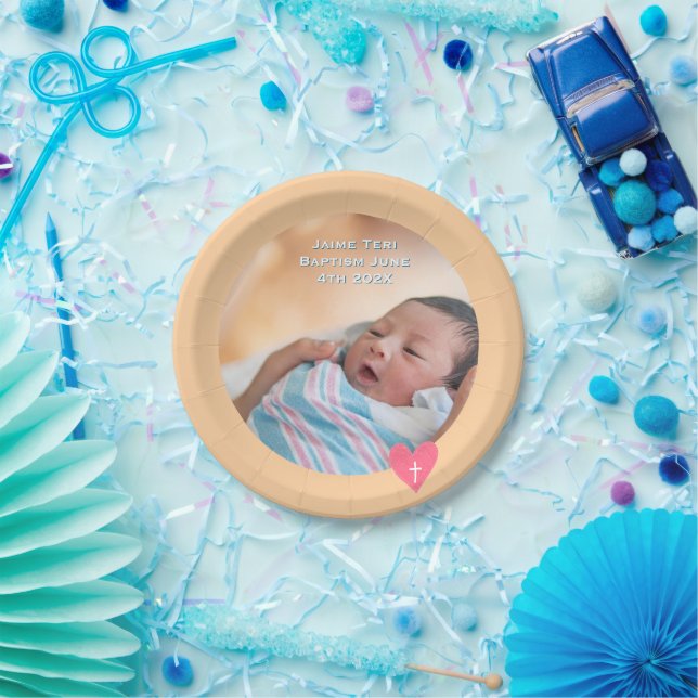 Prato De Papel Photo Paper Plate Baptism Orange Shower (Festa)