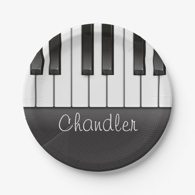 Prato De Papel Pianista de NOME Personalizado Chaves de Música (Frente)