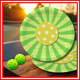 Prato De Papel Pickleball Aniversário Verde Listras RETRÔ Esporte
