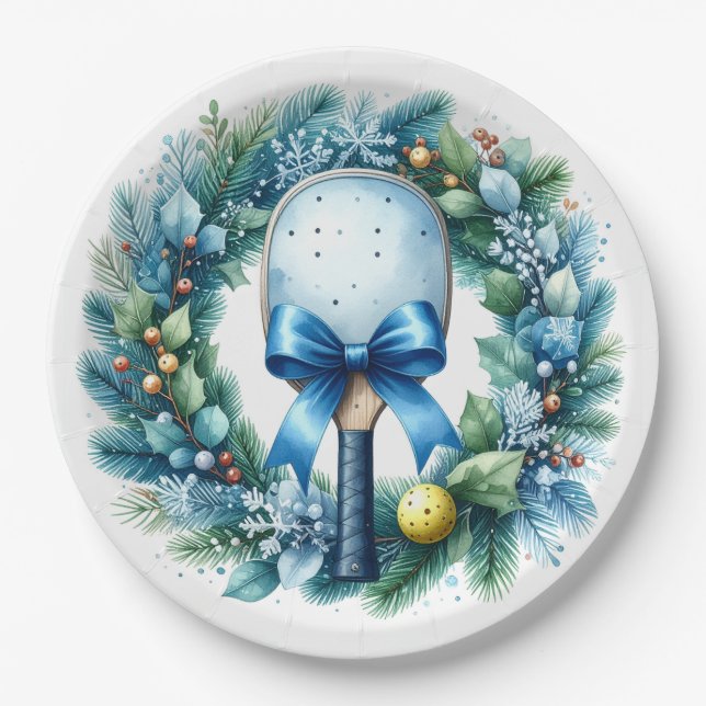 Prato De Papel Pickleball Christmas Wreath  (Frente)