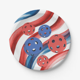 Prato De Papel Pickleball com tema americano para 4 de julho