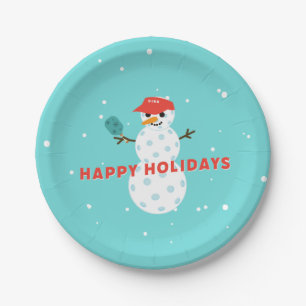 Prato De Papel Pickleball Holiday Party Humor Snowman Plate
