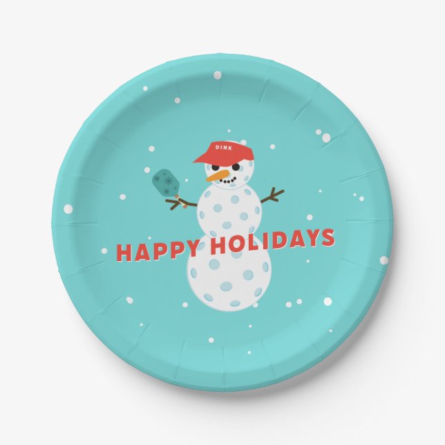 Prato De Papel Pickleball Holiday Party Humor Snowman Plate (Frente)