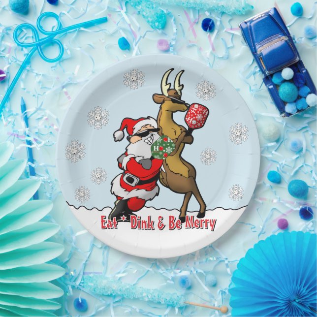 Prato De Papel Pickleball Party Santa Reindeer Snowflakes (Festa)