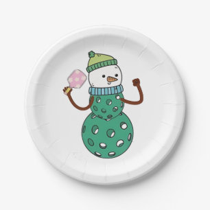 Prato De Papel Pickleball Snowman Engraçado Natal Natal
