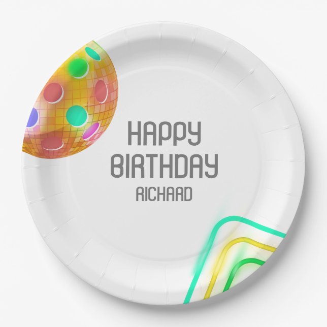 Prato De Papel Pickleball Sports Neon Theme Disco Party (Frente)