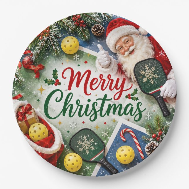 Prato De Papel Pickleball tema de Natal  (Frente)
