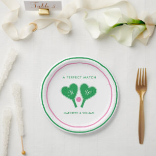 Prato De Papel Picles Verde e Rosa Casamento Pickleball