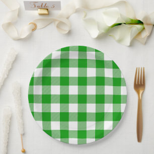 Prato De Papel Picnic clássico de Gingham Summer Green & White