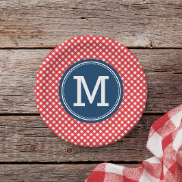 Prato De Papel Picnic Red Gingham Personalize Monograma