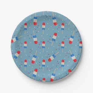 Prato De Papel Picolés Vermelho Branco e Azul Com Estrelas-Festa