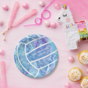 Prato De Papel Picos flores penas vôlei azul