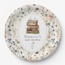 Prato De Papel Pilha de livros chá de fraldas aquarela, flor silv