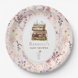 Prato De Papel Pilha de livros chá de fraldas aquarela, flor silv